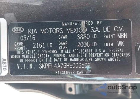 2017 Kia Forte Lx from USA, damaged, VIN 3KPFL4A76HE006506